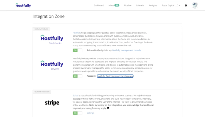 Hostfully's integrations page